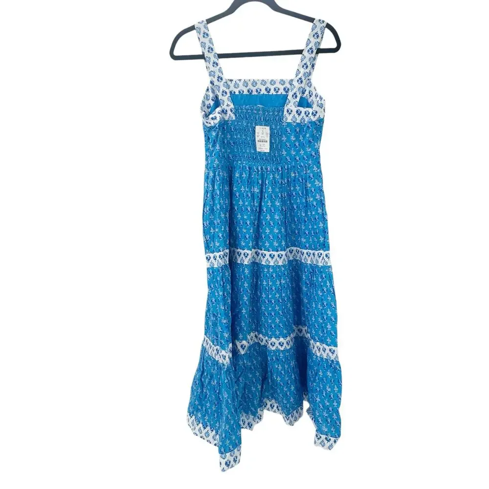 J. Crew Block Print Square Neck Smocked Floral Tiered Midi Dress Size 2 NWT_7